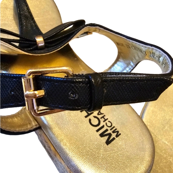 ♥︎ Michael KORS ♥︎ Perry Crysty ▪︎ Gold & Black Leather Bow Adjustable Sandals - Picture 9 of 9